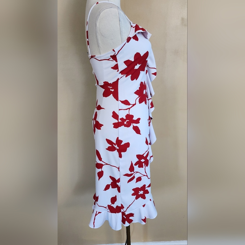 90's White/Red Floral Ruffle Dress, Women's S - Picture 4 of 9